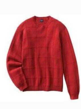 Arrow Sweater Mens S Red Windowpane Long Sleeve Crew Neck Cotton Knit
